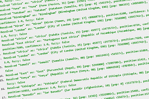 Ilustracja: CLAVIN: otwarty software wyszuka toponimy w tekście <br />
Wynik analizy w programie CLAVIN