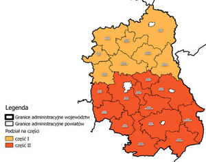 Ilustracja: Trzech chętnych do ortofotomapy woj. lubelskiego <br />
Szkic podziału województwa lubelskiego na części I i II (fot. SIWZ)