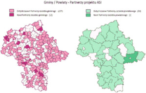 Ilustracja: Mazowieckie ogłasza VIII turę cyfryzacji PZGiK <br />
Gminy i powiaty uczestniczące w Projekcie ASI