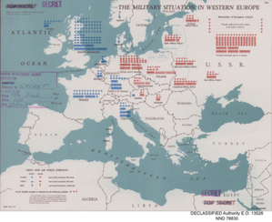 Ilustracja: Nowe skany w Archiwum Map WIG <br />
Sytuacja wojskowa w Europie Zachodniej, wyd. CIA, rok 1951