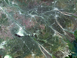 Ilustracja: Geodeta z AGH będzie badał deltę Mekongu <br />
Delta Mekongu w Wietnamie w czerwcu br. (fot. Landsat 8)
