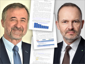 Ilustracja: Waldemar Izdebski do ministra: Przywrócenie arkuszy jest szkodliwe i nieuzasadnione <br />
Waldemar Izdebski (fot. Geo-System) i minister Krzysztof Hetman (fot. MRiT)