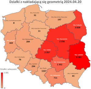 Ilustracja: W 155 powiatach występują działki z nakładającą się geometrią
