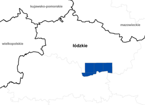 Ilustracja: Aktualizacja BDOT10k dla 4 powiatów <br />
Zasięg aktualizacji w woj. łódzkim