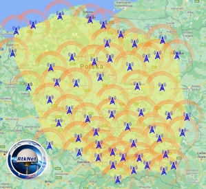 Ilustracja: Już ponad 50 stacji RtkNet <br />
Zasięg RtkNet