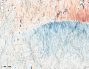 Ilustracja: Trzęsienie ziemi w Turcji i Syrii okiem satelitów <br />
Fragment mapy deformacji bazującej na danych z satelity Sentinel-1 (źródło: NASA)