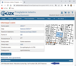 Ilustracja: Wywiad z Waldemarem Izdebskim. Szybciej się psuje, niż buduje <br />
Czeski kataster. Strzałką oznaczone dane osobowe właściciela